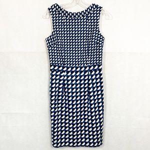 Boden Martha Retro Blue & White Dot Print Sheath Dress Roll Neck Collar - US 4